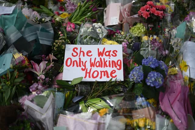 Protests after the death of Sarah Everard. Photo: Getty