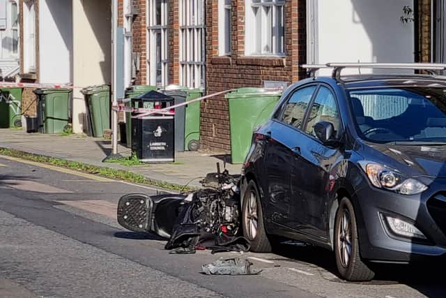 Debris from damaged vehicles is still in the road. Photo: LondonWorld