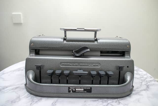 The Perkins Brailler machine that Jessikah Inaba uses to write in Braille. Photo: SWNS