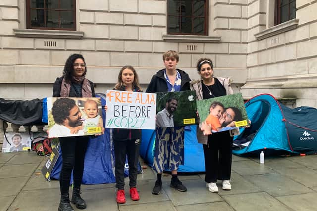 Greta Thunberg with sisters Mona and Sanaa Seif