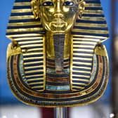 The gold burial mask of the ancient Egyptian New Kingdom Pharaoh Tutankhamun (1334-1325 BC) 