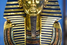 The gold burial mask of the ancient Egyptian New Kingdom Pharaoh Tutankhamun (1334-1325 BC) 
