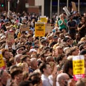 Thousands gather for protest in London. 