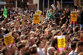 Thousands gather for protest in London. 