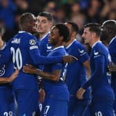 Denis Zakaria celebrates with Raheem Sterling of Chelsea after scoring their team's second goal during the UEFA Champions League (Photo by Shaun Botterill/Getty Images)
