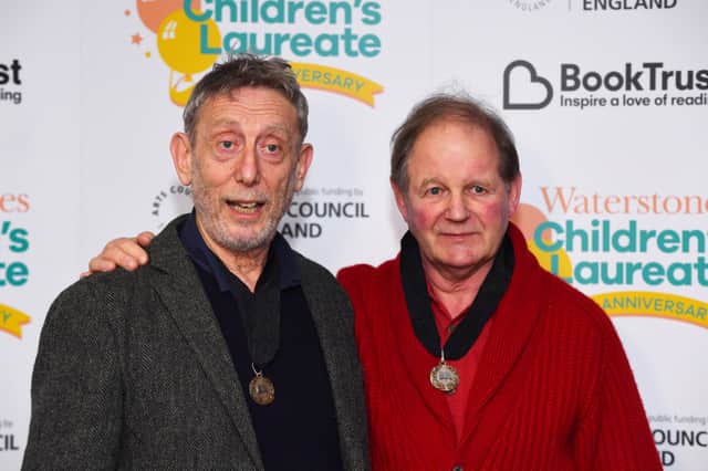 Author Michael Rosen (left) and Sir Michael Morpurgo at an event to celebrate 20 years of the Waterstones Children’s Laureate. Photo: Getty