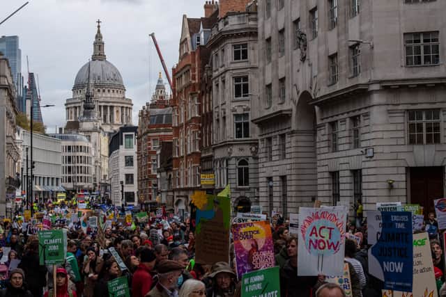 Climate protesters marching in London during a global day of action. Photo: Getty