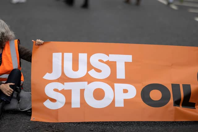 Stock image of a Just Stop Oil banner blocking a road. Photo: Getty