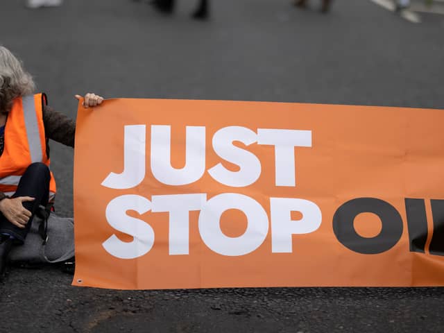 Stock image of a Just Stop Oil banner blocking a road. Photo: Getty