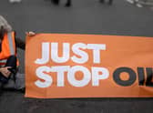 Stock image of a Just Stop Oil banner blocking a road. Photo: Getty