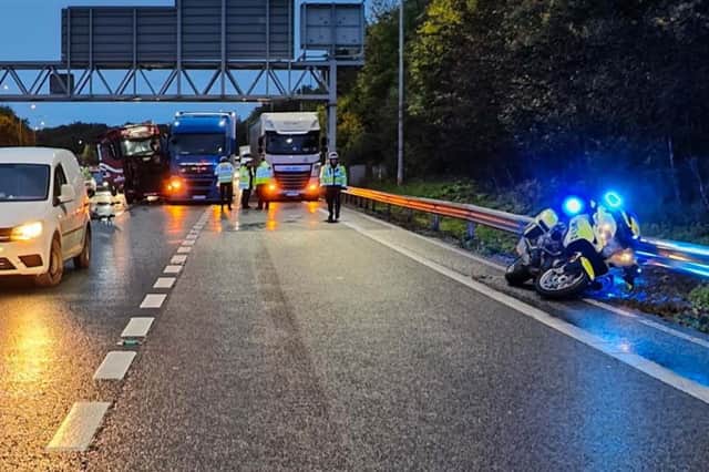 Two lorries crashed at a rolling roadblock, Essex Police said. Credit: Essex Police