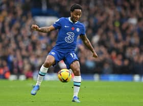 Raheem Sterling controls the ball during the English Premier League football match between Chelsea and Arsenal (Photo by GLYN KIRK/AFP via Getty Images)