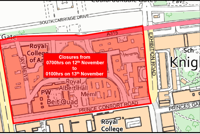 Road closures for the Festival of Remembrance. Photo: Met Police