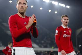  Christian Eriksen of Manchester United walks off after the Premier League match between Fulham FC and Manchester United (Photo by Jared Martinez/Manchester United via Getty Images)