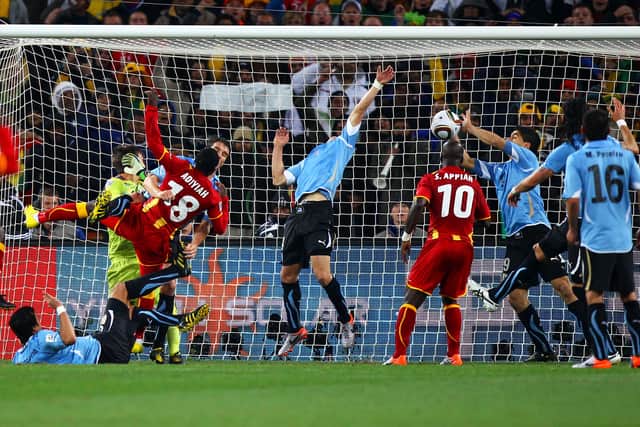 Luis Suarez broke Ghana hearts with his handball in 2010. (Photo by Michael Steele/Getty Images)