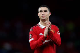 Cristiano Ronaldo of Manchester United looks on during the UEFA Europa League group E match between Manchester United  (Photo by Naomi Baker/Getty Images)