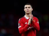 Cristiano Ronaldo of Manchester United looks on during the UEFA Europa League group E match between Manchester United  (Photo by Naomi Baker/Getty Images)