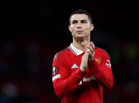 Cristiano Ronaldo of Manchester United looks on during the UEFA Europa League group E match between Manchester United  (Photo by Naomi Baker/Getty Images)