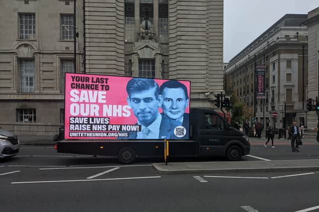  Ad van with a message to the prime minister Rishi Sunak and chancellor Jeremy Hunt 