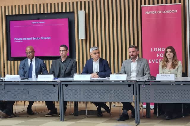Mayor Sadiq Khan, centre, on a panel with (from left) public health director Professor Kevin Fenton, renter Kyron, deputy mayor Tom Copley and journalist Vicky Spratt. Photo: LondonWorld