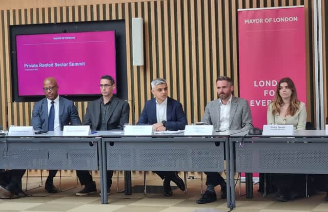 Mayor Sadiq Khan, centre, on a panel with (from left) public health director Professor Kevin Fenton, renter Kyron, deputy mayor Tom Copley and journalist Vicky Spratt. Photo: LondonWorld
