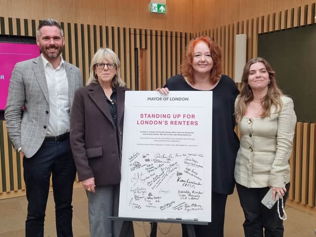 From left, deputy mayor for housing Tom Copley, Polly Neate, chief executive of Shelter, Baroness Alicia Kennedy, director of Generation Rent and housing journalist Vicky Spratt. Photo: LondonWorld