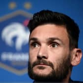 Hugo Lloris looks on during a press conference at the Stade de France in Saint-Denis, north of Paris, on June 2, 2022 on the eve (Photo by FRANCK FIFE/AFP via Getty Images)