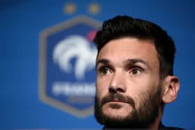 Hugo Lloris looks on during a press conference at the Stade de France in Saint-Denis, north of Paris, on June 2, 2022 on the eve (Photo by FRANCK FIFE/AFP via Getty Images)