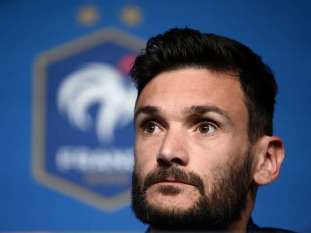 Hugo Lloris looks on during a press conference at the Stade de France in Saint-Denis, north of Paris, on June 2, 2022 on the eve (Photo by FRANCK FIFE/AFP via Getty Images)