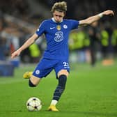  Conor Gallagher of Chelsea FC kicks the ball during the UEFA Champions League group E match between FC Salzburg (Photo by Sebastian Widmann/Getty Images)