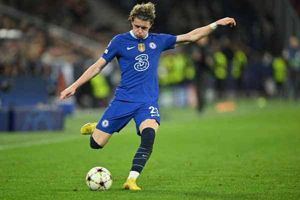  Conor Gallagher of Chelsea FC kicks the ball during the UEFA Champions League group E match between FC Salzburg (Photo by Sebastian Widmann/Getty Images)