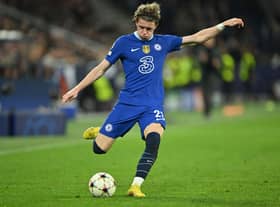 Conor Gallagher of Chelsea FC kicks the ball during the UEFA Champions League group E match between FC Salzburg (Photo by Sebastian Widmann/Getty Images)