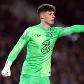 Chelsea goalkeeper Kepa Arrizabalaga instructs his team during the Premier League match between Brighton & Hove Albion (Photo by Bryn Lennon/Getty Images)