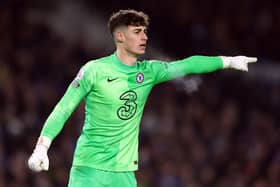 Chelsea goalkeeper Kepa Arrizabalaga instructs his team during the Premier League match between Brighton & Hove Albion (Photo by Bryn Lennon/Getty Images)