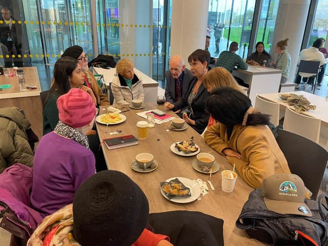 London Assembly members Sakina Sheikh and Elly Baker met with older campaigners at City Hall. Credit: Age UK London