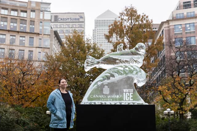 A seal ice sculpture at Canary Wharf. Photo: Matt Alexander/PA Wire