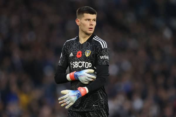 Illan Meslier of Leeds United during the Premier League match between Leeds United and AFC Bournemouth at Elland Road  (Photo by Marc Atkins/Getty Images)