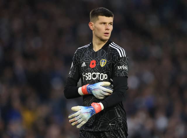Illan Meslier of Leeds United during the Premier League match between Leeds United and AFC Bournemouth at Elland Road  (Photo by Marc Atkins/Getty Images)