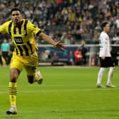 Jude Bellingham of Dortmund celebrates after scoring his teams second goal during the Bundesliga match between Eintracht Frankfurt (Photo by Lars Baron/Getty Images)