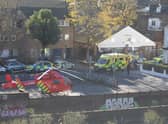 The air ambulance rushes the victim to hospital after the stabbing in Twickenham. Credit: SamoAK47