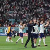 Gareth Southgate leads his England players in thanking fans after the 6-2 win over Iran in Qatar.