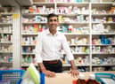 Rishi Sunak during a visit to the pharmacy his mother used to own in Southampton. Photo: Getty