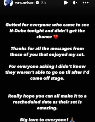 Opening act Wes Nelson felt ‘gutted’ for N-Dubz fans (Instagram/Wes.Nelson)