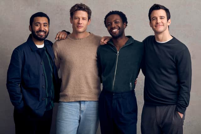 From left: The cast includes Zach Wyatt (Malcolm),James Norton (Jude), Omari Douglas (JB), and Luke Thompson (Willem). Photo: Charlie Gray