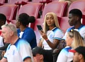 Tolami Benson, partner of Bukayo Saka of England, looks on prior to the FIFA World Cup Qatar 2022 Group B match between England and IR Iran at Khalifa International Stadium on November 21, 2022 in Doha, Qatar. (Photo by Matthias Hangst/Getty Images)