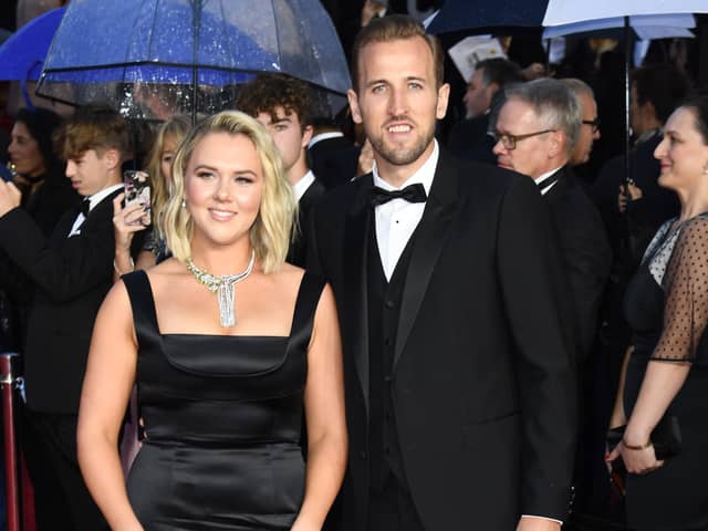 Katie Goodland and Harry Kane attend the "No Time To Die" World Premiere at Royal Albert Hall on September 28, 2021 in London, England. (Photo by Gareth Cattermole/Getty Images)