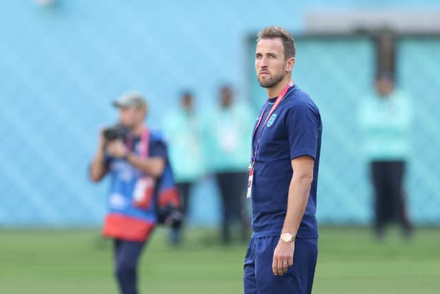 Harry Kane was pictured sporting a £520,000 rainbow Rolex as he arrived in Doha on Monday ahead of England’s World Cup win over Iran. (Photo by Richard Heathcote/Getty Images)