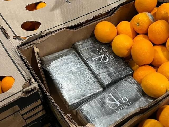 Drugs found within the container of oranges. Photo: South West Regional Organised Cr SWNS