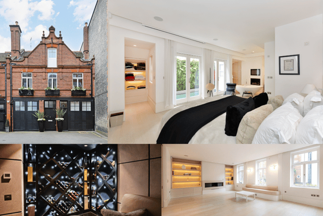 (Clockwise from the top) The Mayfair property retains it’s original outside facade, however inside includes five spacious bedrooms, a minimalist reception area and a wine display as part of its £11.95 million evaluation