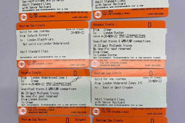 Some of Kieran’s train tickets. Photo: Kieran Maguire / SWNS